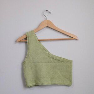 Hand knit light green asymmetrical crop top size S